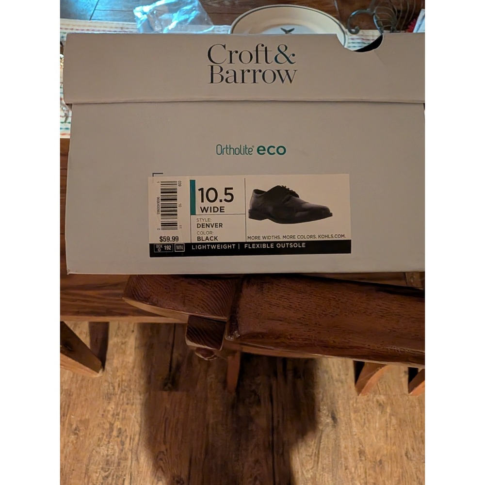 Croft & Barrow Ortholite Eco Oxford Black Lace Up Dress Shoes Men's 10.5 W NIB